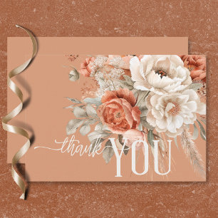 Boho Terracotta Peach & Cream Floral Wedding Thank You Card