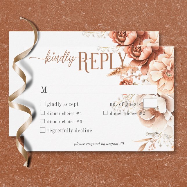 Boho Terracotta Peach & Cream Floral White Dinner RSVP Card (Boho Terracotta Peach & Cream Floral White Dinner RSVP Card)