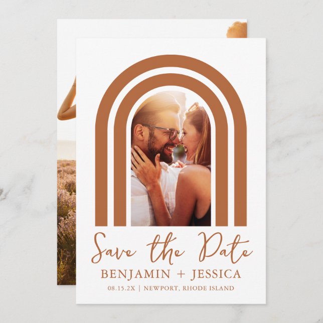 Boho Terracotta Photo Arch Wedding Save the Date (Front/Back)