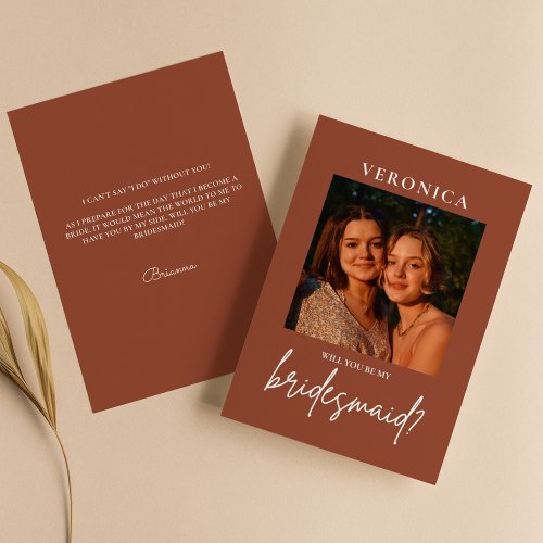 Boho Terracotta Photo Bridesmaid Proposal Card