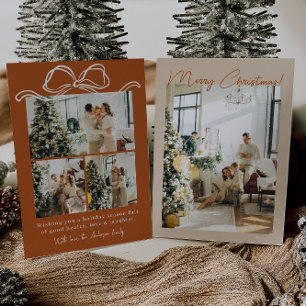 Boho Terracotta Photo Family Merry Christmas  Holiday Card