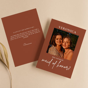 Boho Terracotta Photo Maid of Honor Proposal Card