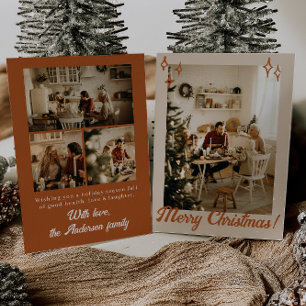 Boho Terracotta Photo Merry Family Christmas Holiday Card