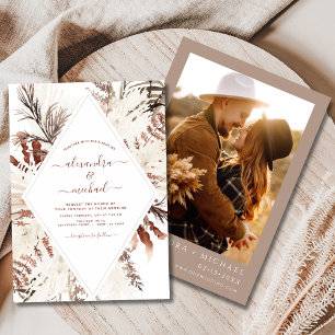 Boho Terracotta Photo Pampas Grass Wedding Invitation