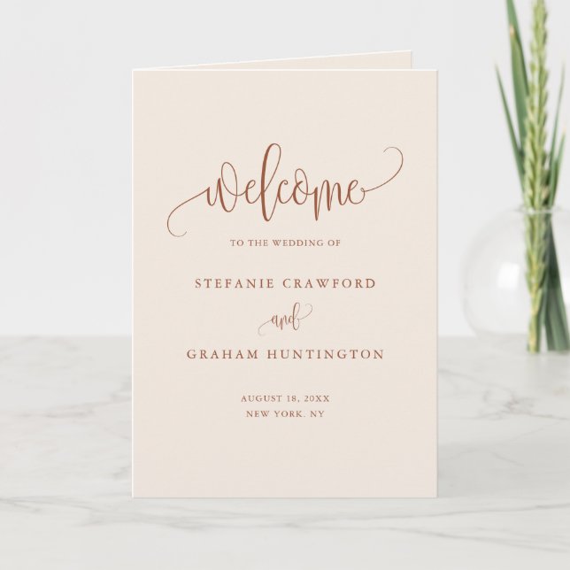 Boho Terracotta Pretty Calligraphy Wedding Booklet Program (Front)
