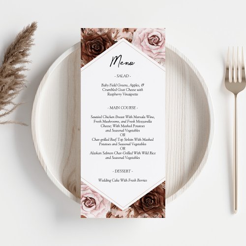 Boho Terracotta Printable Floral Wedding Menu Card