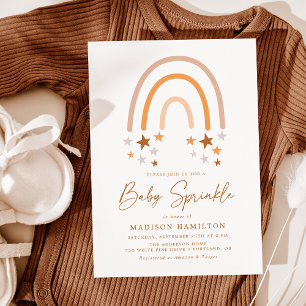 Boho Terracotta Rainbow and Stars Baby Sprinkle Invitation
