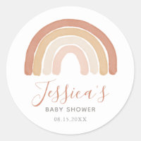 Boho Terracotta Rainbow Baby Shower Classic Round Sticker