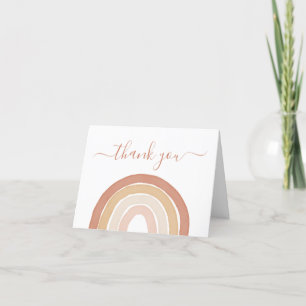 Boho Terracotta Rainbow Baby Shower Letterpress Thank You Card