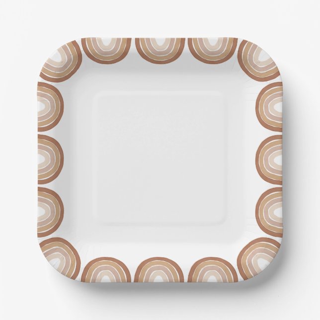 Boho Terracotta Rainbow Baby Shower Paper Plates (Front)