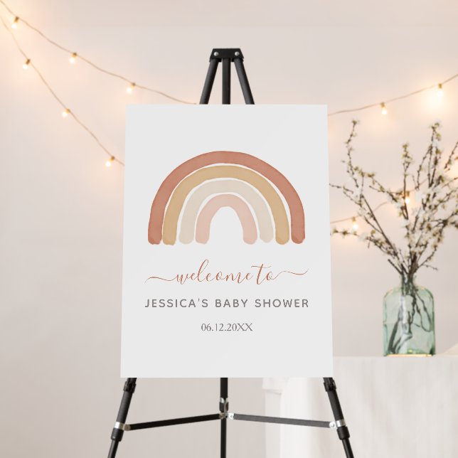Boho Terracotta Rainbow Baby Shower Welcome Sign (In Situ (Stand))