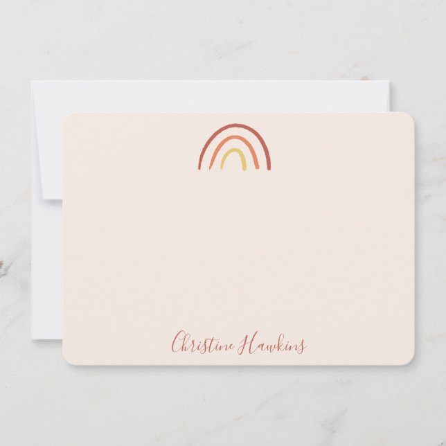 Boho Terracotta Rainbow Blush Pink Personalized Note Card (Front)