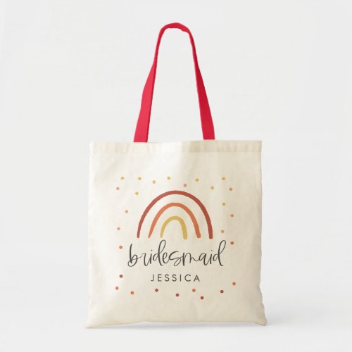 Boho Terracotta Rainbow Hand Lettered Bridesmaid Tote Bag