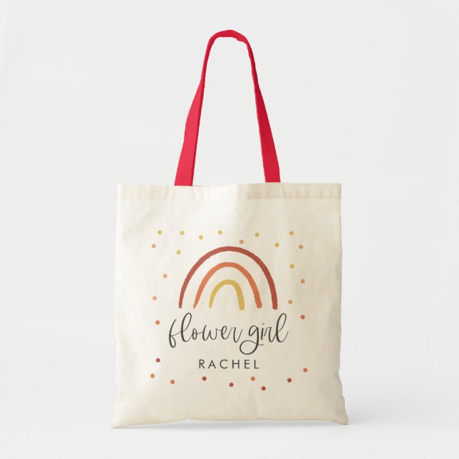 Boho Terracotta Rainbow Hand Lettered Flower Girl Tote Bag (Front)
