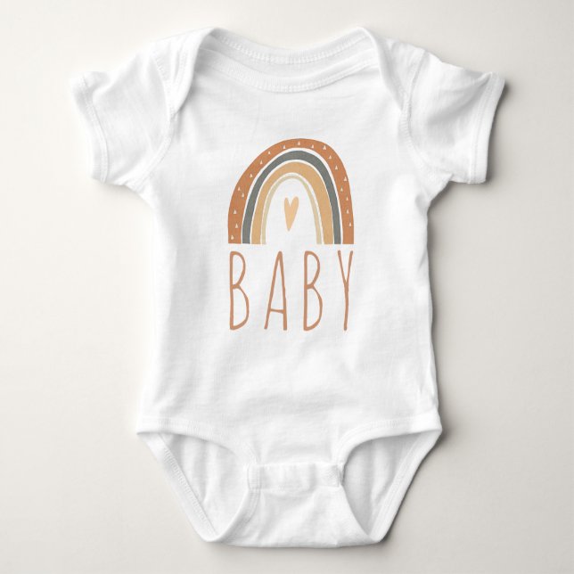 Boho Terracotta Rainbow Heart Baby Jumper Bodysuit (Front)