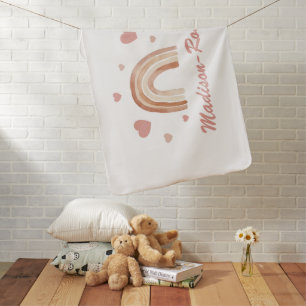 Boho Terracotta Rainbow Hearts Name Baby Blanket