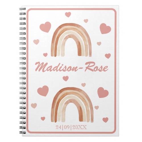 Boho Terracotta Rainbow Hearts Name Notebook