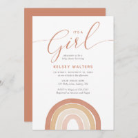 Boho Terracotta Rainbow Its a Girl Baby Shower Invitation