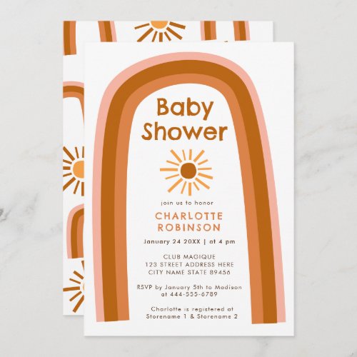Boho Terracotta Rainbow Sun Baby Shower  Invitation