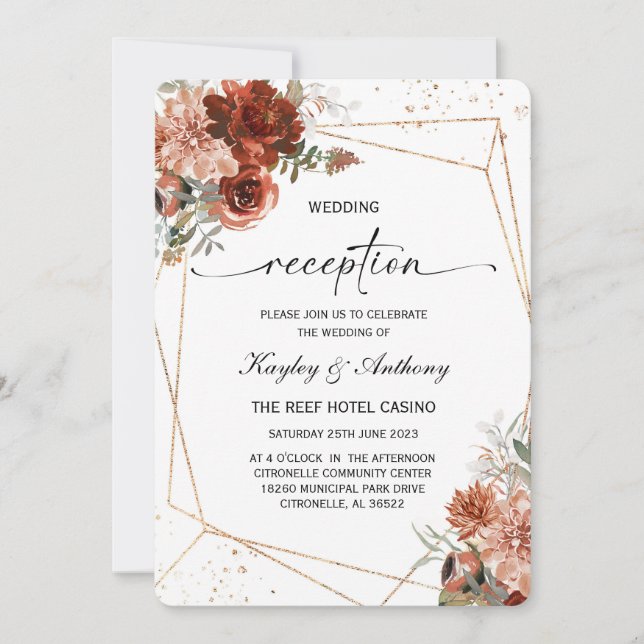 Boho Terracotta  Reception Invitation (Front)
