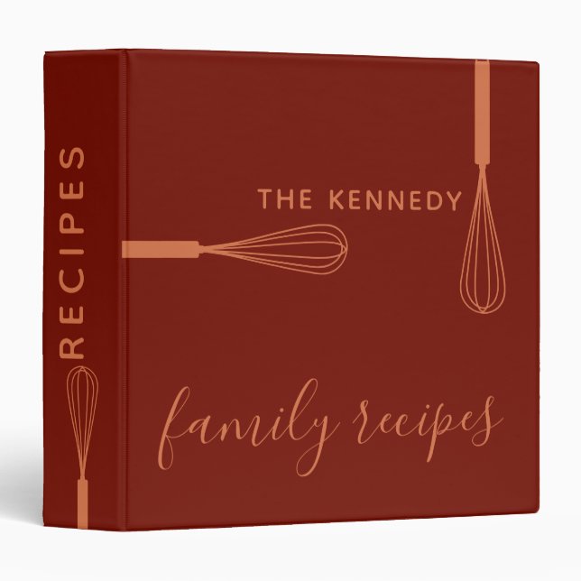 Boho Terracotta Red Family Recipes Cookbook  3 Ring Binder (Front/Spine)