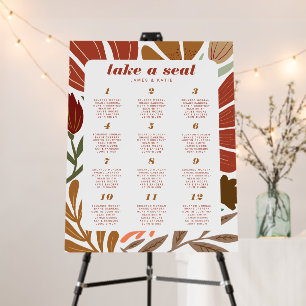 Boho Terracotta Retro Floral Wedding Table Seating Foam Board