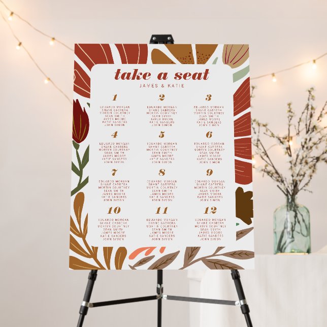 Boho Terracotta Retro Floral Wedding Table Seating Foam Board (In Situ (Stand))