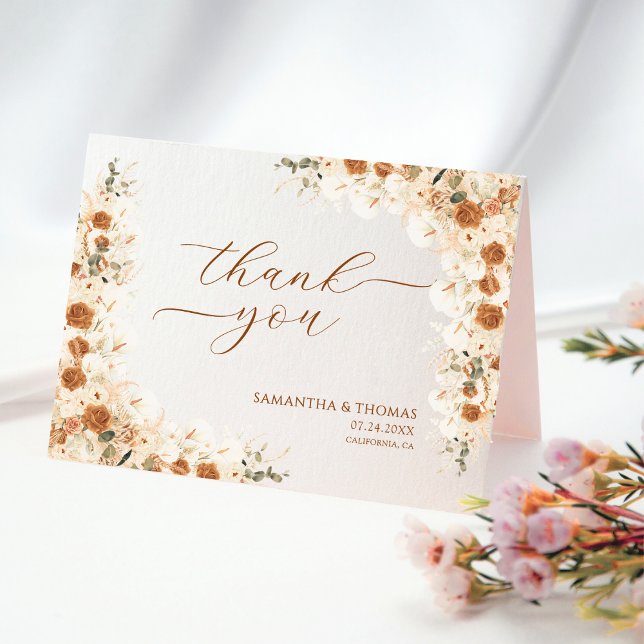 Boho Terracotta Rose Calla Lily Wedding Thank You Card (Creator Uploaded)