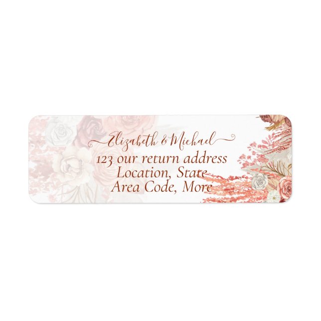 Boho Terracotta Rose Pampas Grass Floral Wedding Label (Front)