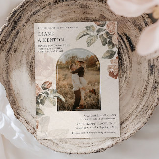 Boho Terracotta Rose Sage Green Photo Wedding | Invitation