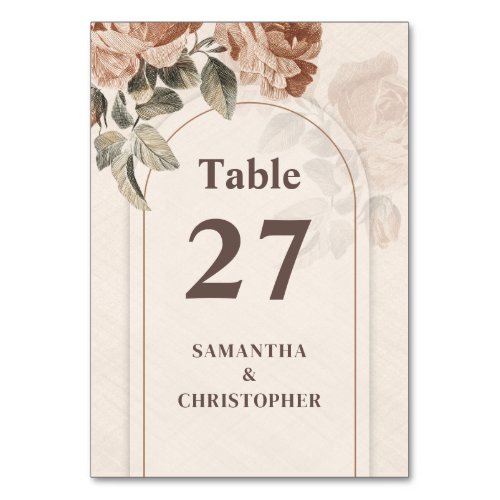 Boho Terracotta roses sage green leaves arch Table Number