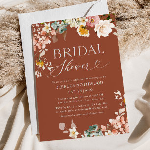 Boho Terracotta Rust Fall Bridal Shower Invitation