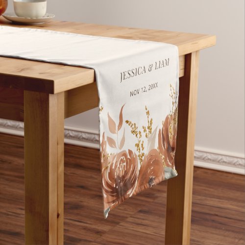 Boho Terracotta Rust Fall Floral Wedding Short Table Runner