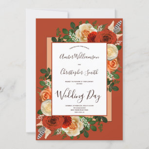 Boho Terracotta Rust Floral Pampas Grass Wedding Invitation