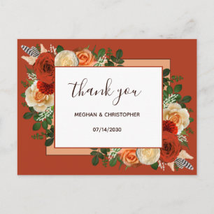 Boho Terracotta Rust Floral Wedding Thank You Postcard