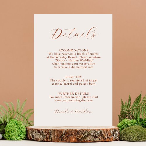 Boho Terracotta Rust Flower Wedding  Details Encl Enclosure Card