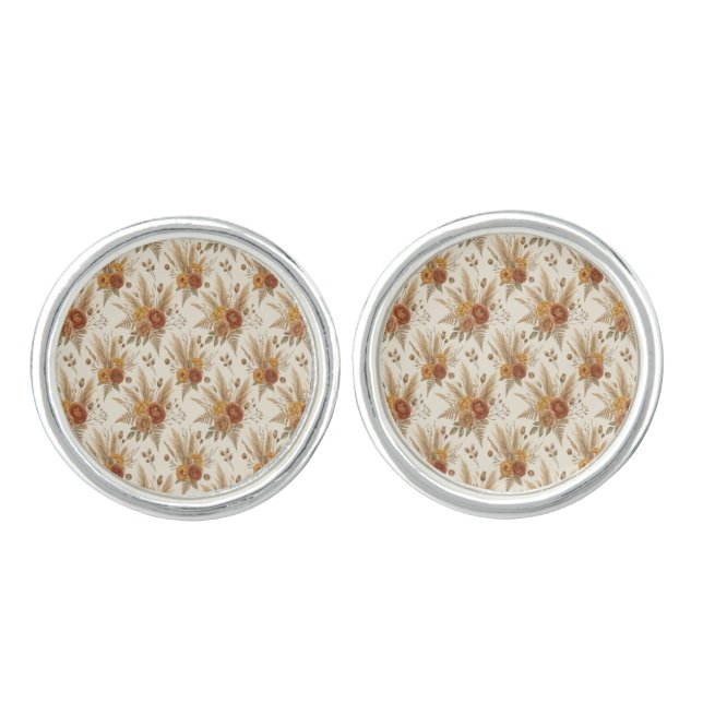 Boho Terracotta Rustic Botanical Cufflinks (Front)