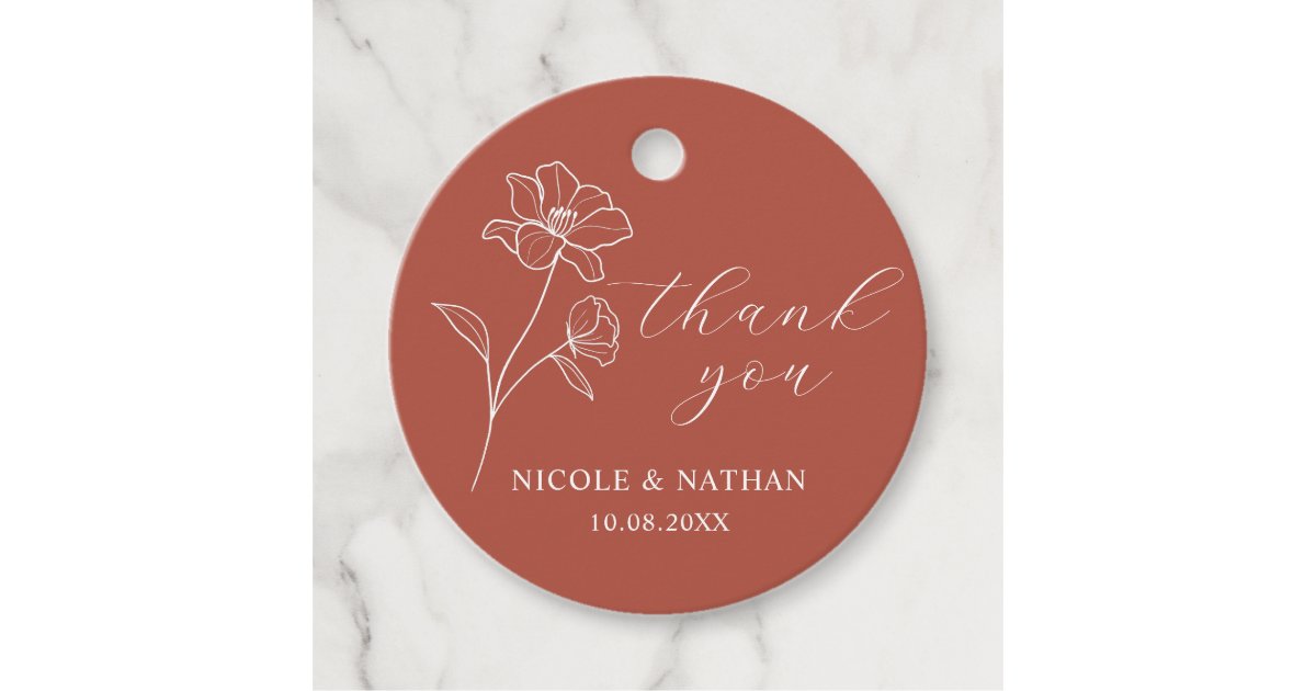 Boho Terracotta Rustic Wedding | Floral Thank you Favor Tags | Zazzle
