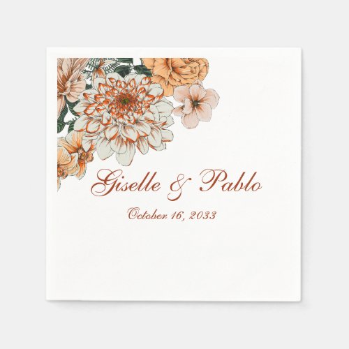 Boho Terracotta Sage Fall Floral Wedding  Napkins