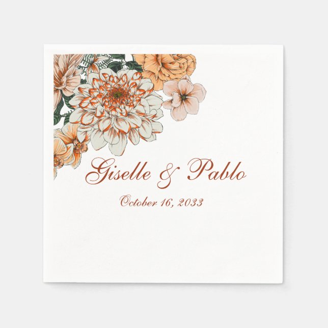 Boho Terracotta Sage Fall Floral Wedding  Napkins (Front)