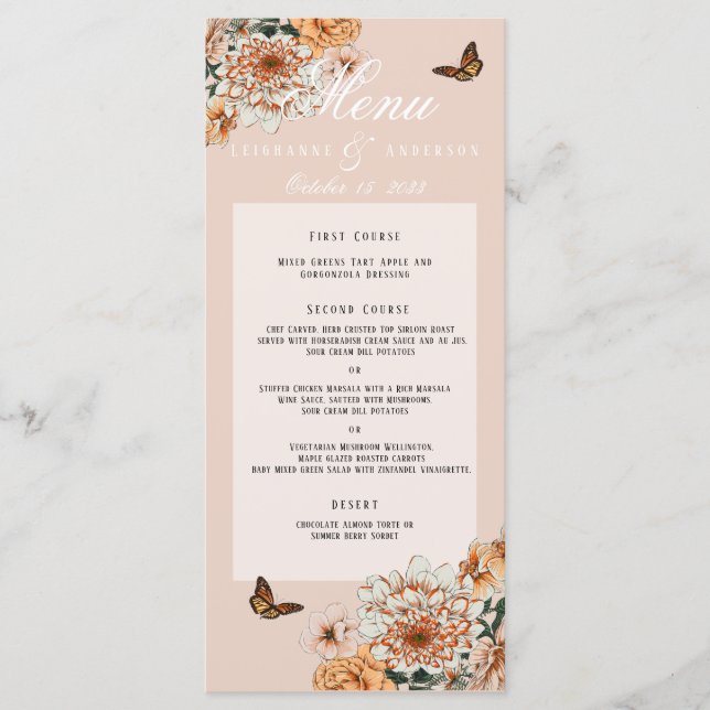 Boho Terracotta Sage Floral Fall Wedding  Menu (Front)
