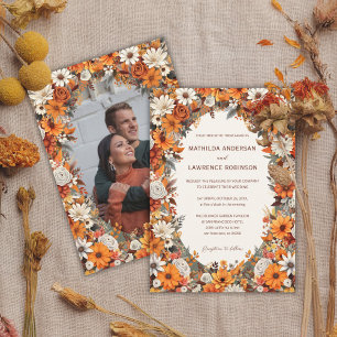 Boho Terracotta Sage Floral Photo Fall Wedding Invitation