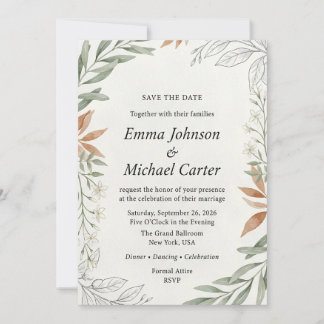 Boho Terracotta & Sage Green Botanical Wedding Save The Date