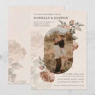 Boho Terracotta Sage Greenery Oval Photo Wedding | Invitation