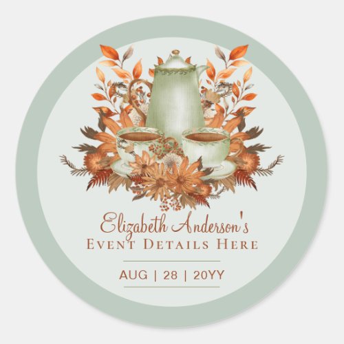Boho Terracotta Sage Tea Party Baby Bridal Shower Classic Round Sticker