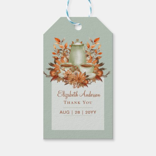 Boho Terracotta Sage Tea Party Baby Bridal Shower Gift Tags