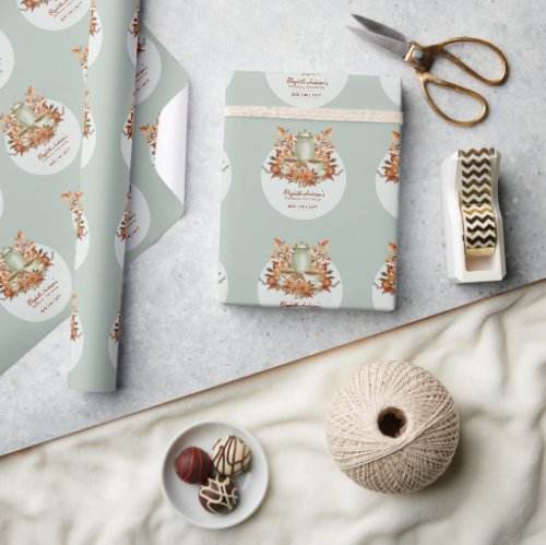 Boho Terracotta Sage Tea Party Baby Bridal Shower Wrapping Paper