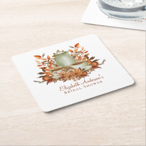 Boho Terracotta Sage Tea Party Dining Tableware Square Paper Coaster
