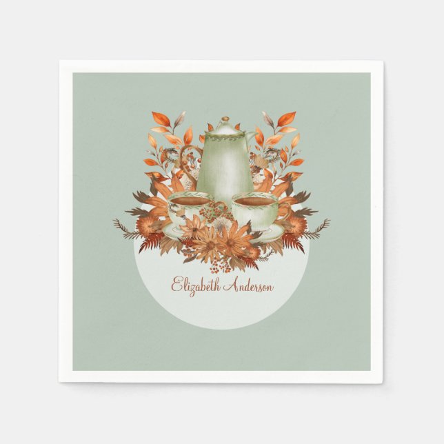 Boho Terracotta Sage Tea Party Floral ANY EVENT Napkins (Front)