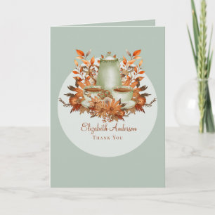 Boho Terracotta Sage Tea Party Floral THANK YOU Card